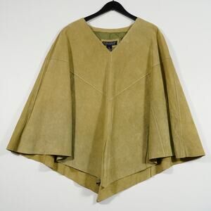 Dialogue Green Suede cape Poncho Women’s XL | Unique Statement Outerwear